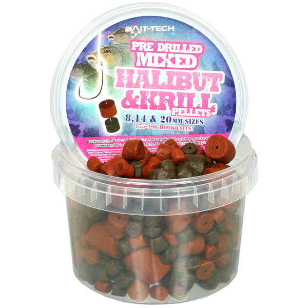 Bait-Tech Pre Drilled Mixed Halibut & Krill Pellets 300g